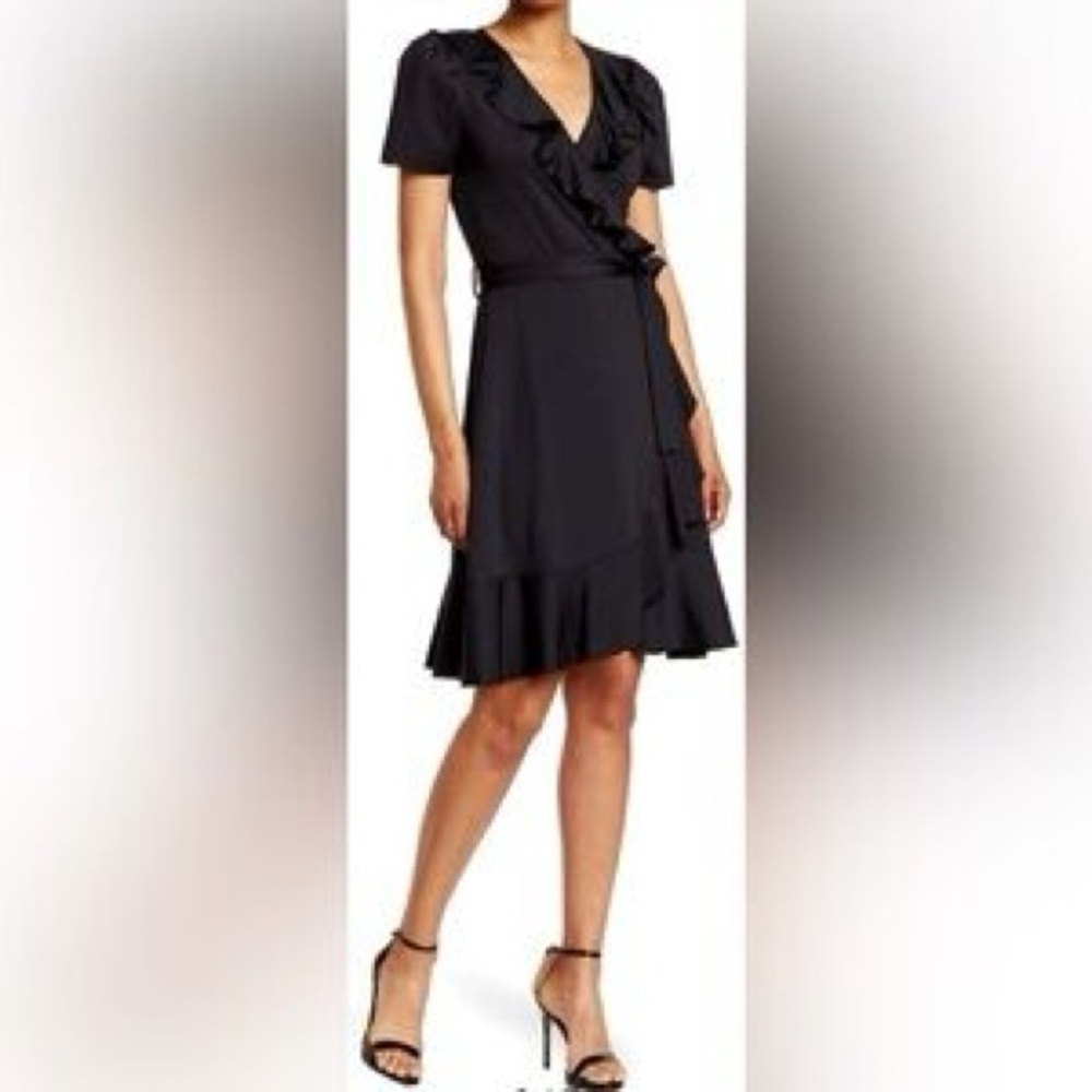 Chic Black Ruffle Wrap Dress